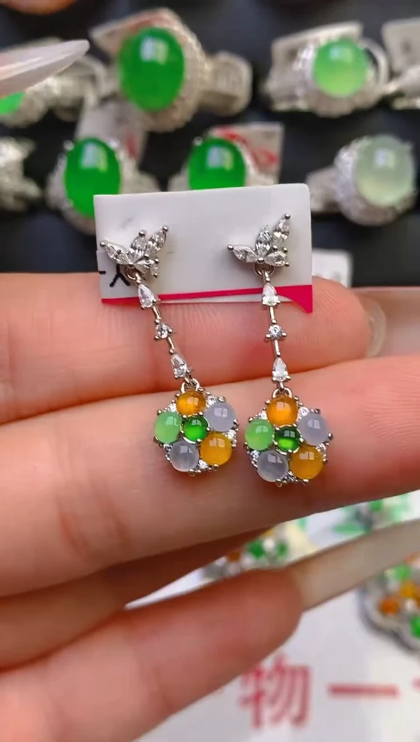 翡翠戒指银S925镶嵌天然