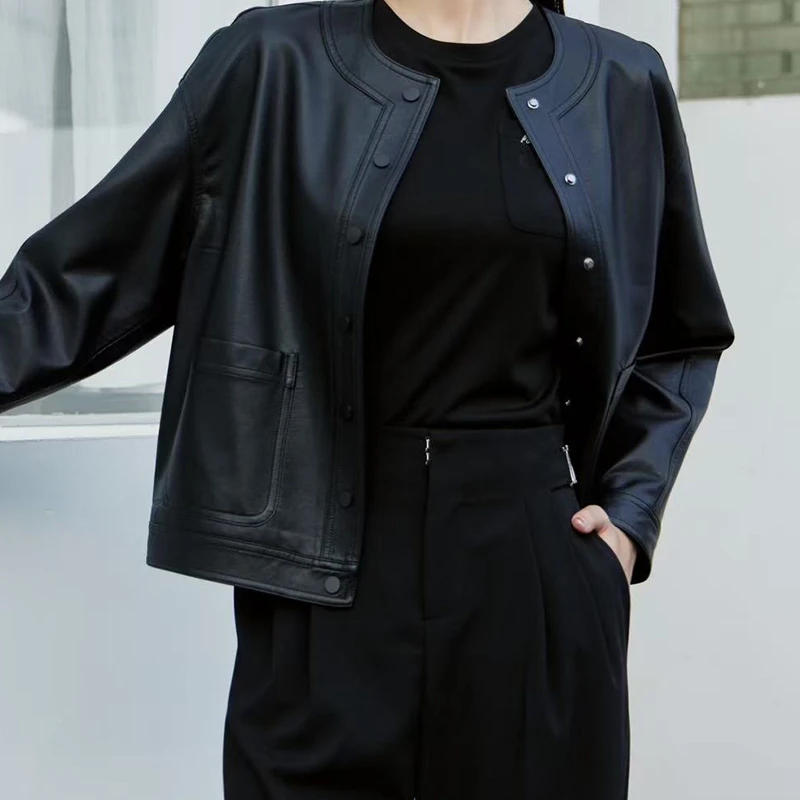 圆领休闲皮衣SW046411