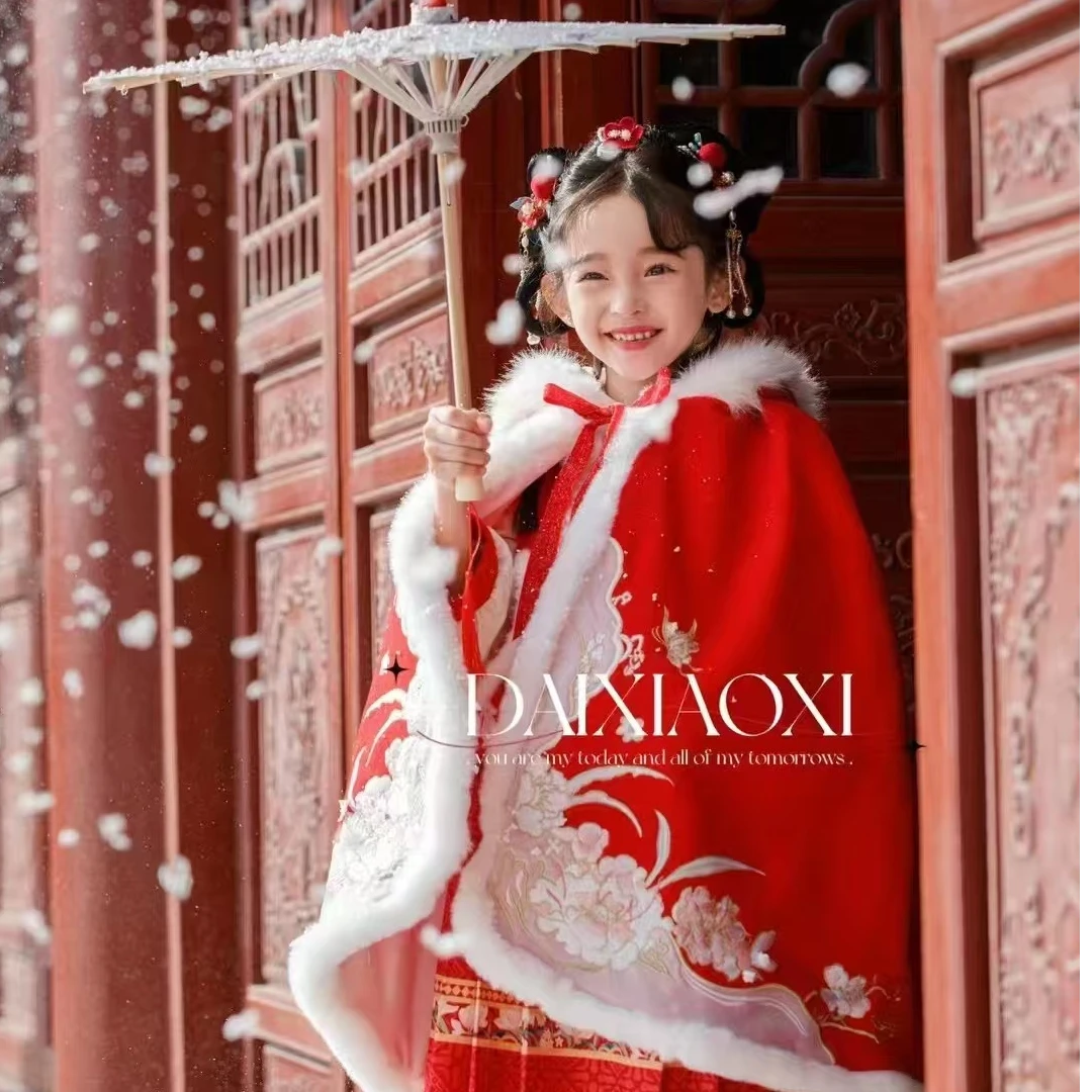 国风【海棠如梦-斗篷】女童新款斗篷女宝立领日常