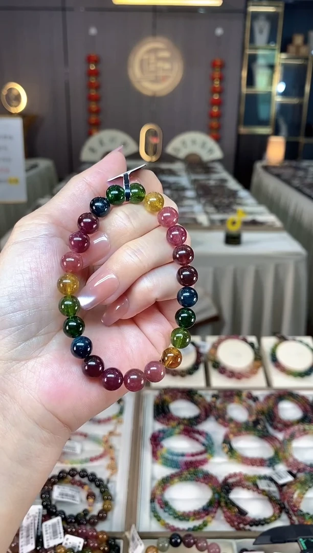 未镶嵌冰透体老矿碧玺彩虹单圈手串8mm+碧玺hon多样性发一条