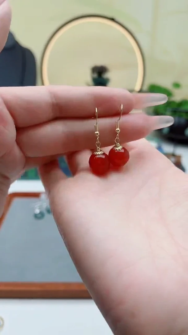 未镶嵌耳饰玛瑙/玉髓00红色单株12