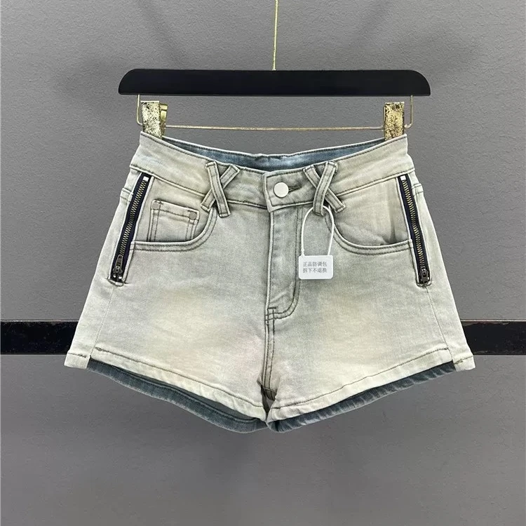 美式复古做旧包臀牛仔短裤女2025年夏季新款辣妹显瘦a字超短热裤