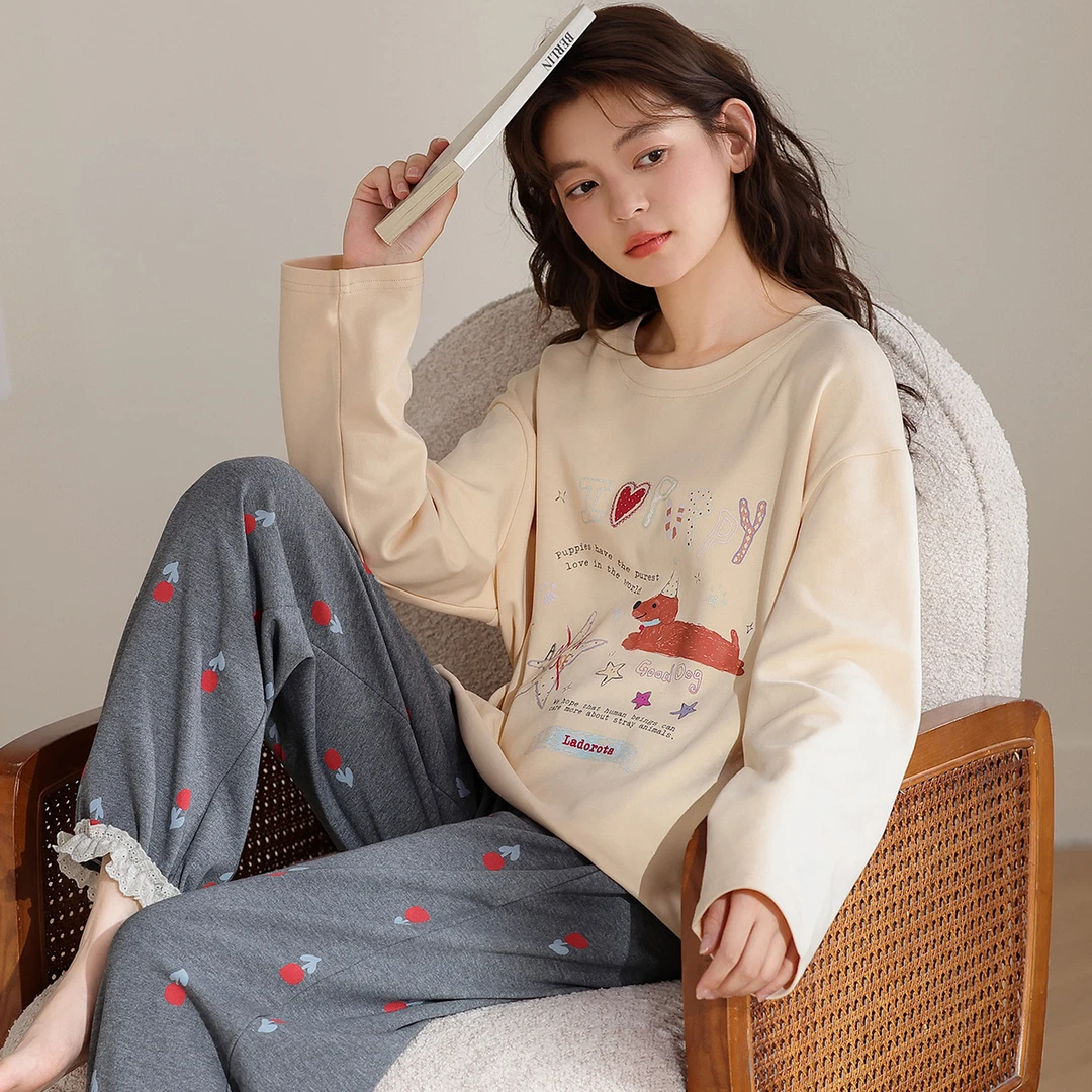 秋冬季2025新款睡衣精梳新疆棉休闲少女长袖春秋可外穿家居服套装