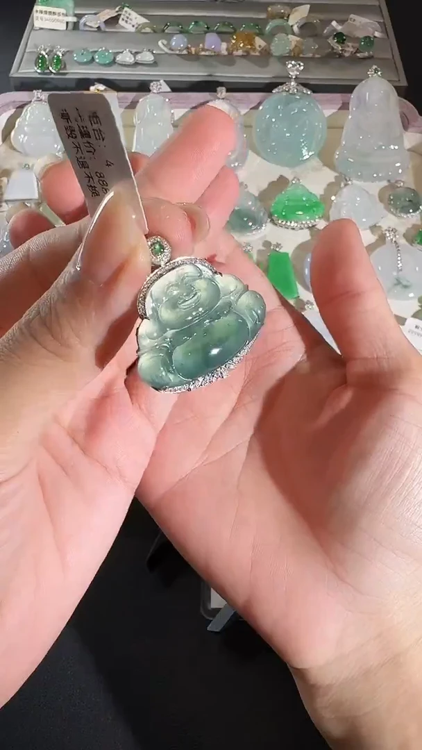 吊坠(不含链)18K金镶嵌翡翠【源头工厂】钻石镶嵌