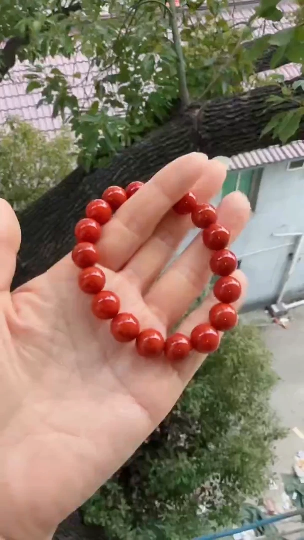 银S925镶嵌多样性发一件南红玛瑙【高货】锦红11mm保山圆珠单圈