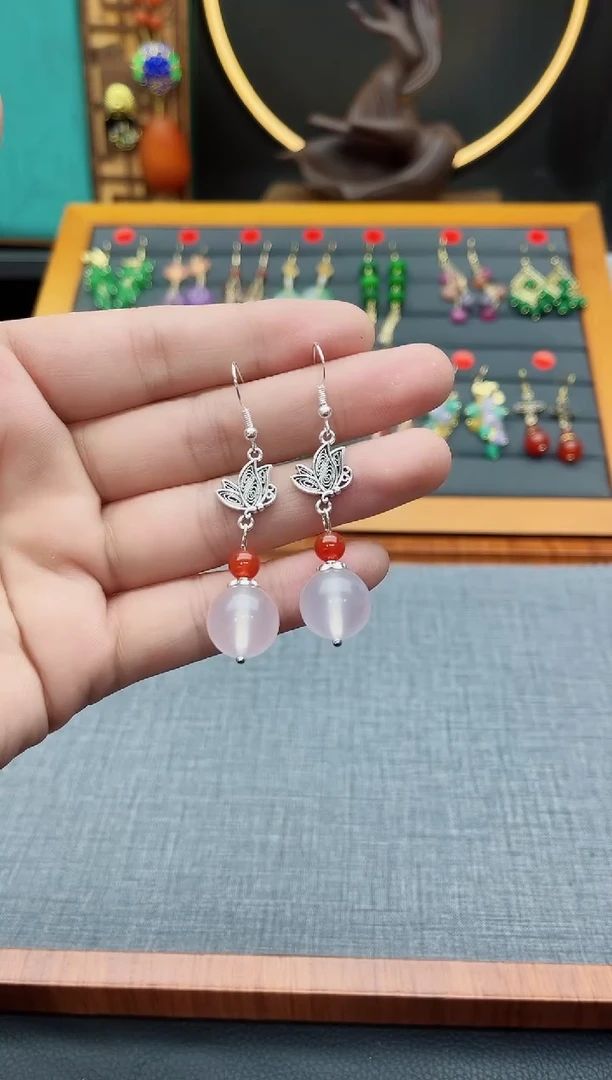 【闪购商品】玛瑙/玉髓耳钉银S925镶嵌729000