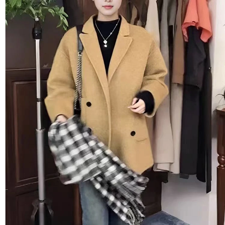 新款百搭春秋冬宽松休闲小西装羊绒中长款002