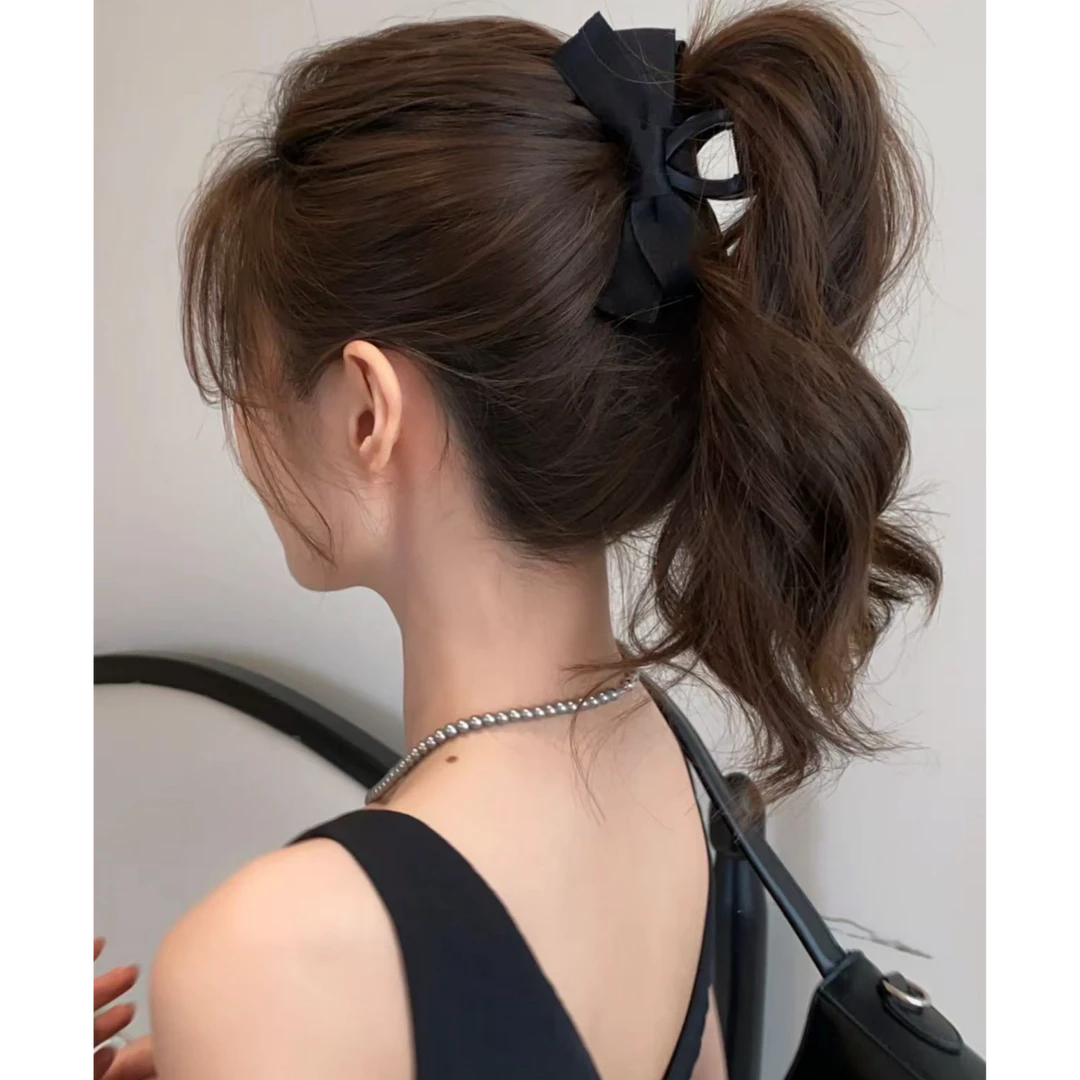 大号！布艺丝带黑色蝴蝶结抓夹女2025新款法式精致高级盘发鲨鱼夹