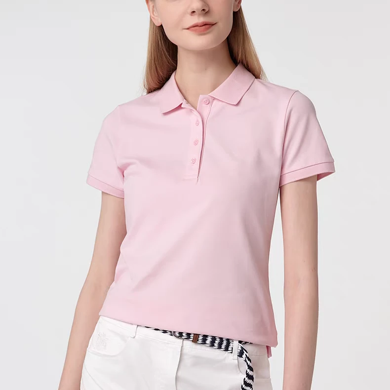 SC25433夏季纯色短袖POLO衫女士休闲珠地网眼翻领T恤