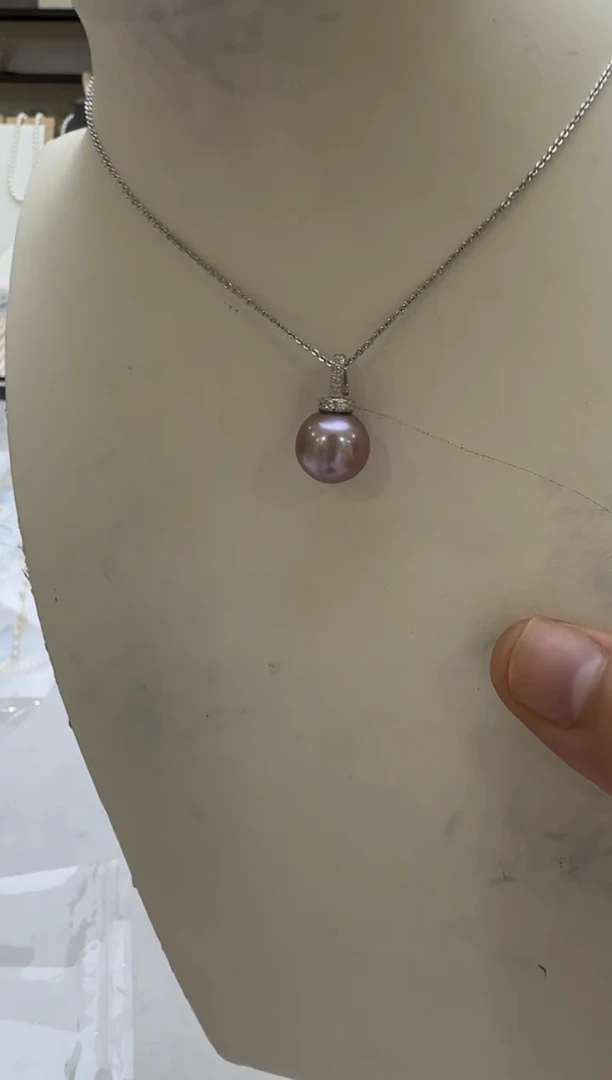 淡水珍珠银S925镶嵌吊坠(赠链)11-12mm 紫万能扣