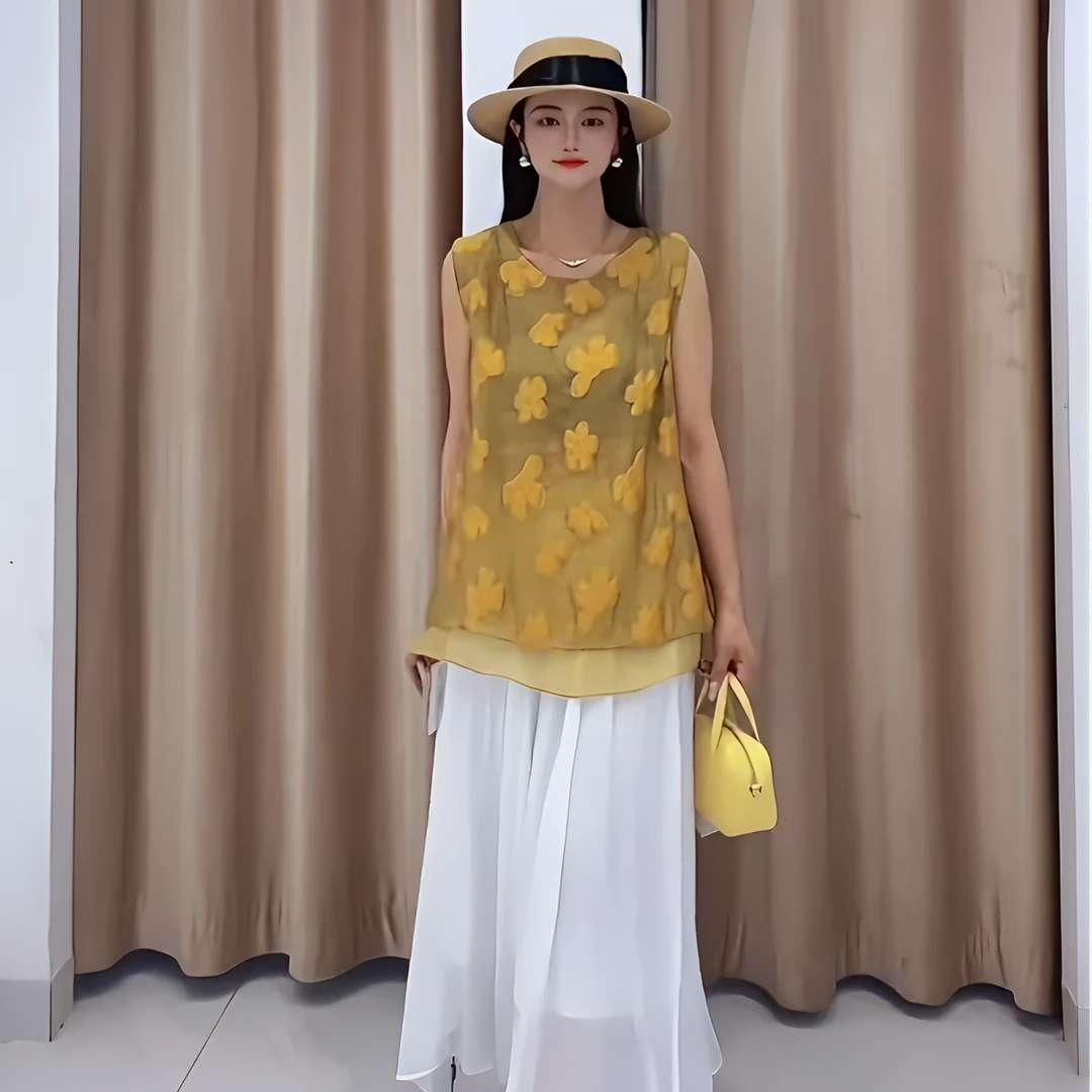 FanM显瘦气质网红时尚百搭夏季时尚复古新中式后单扣双层上衣女装