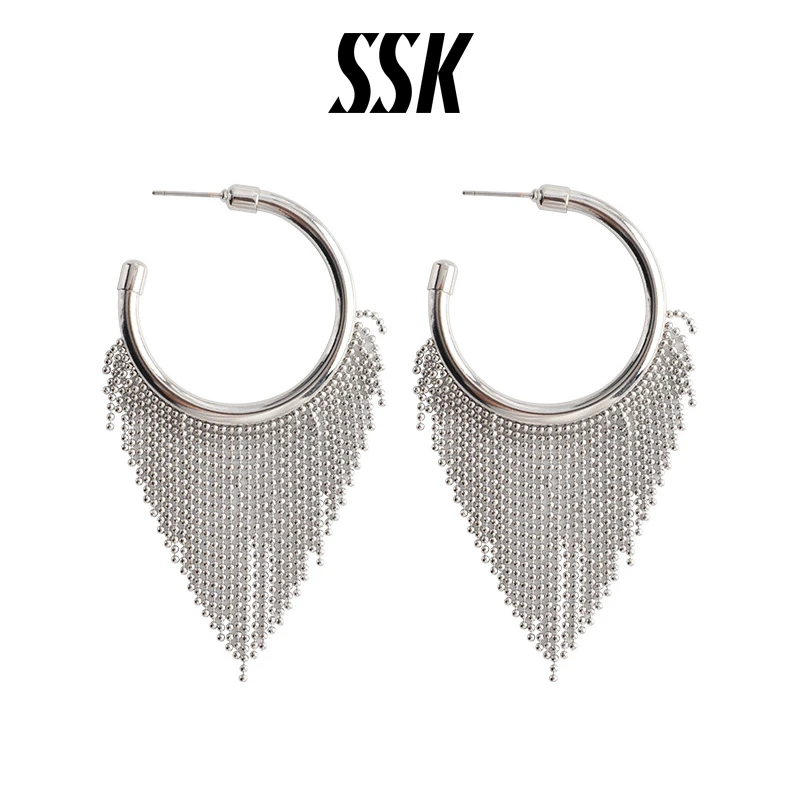 铜合金耳饰 SSK【都市流光】欧美风高级设计感长款流苏耳饰