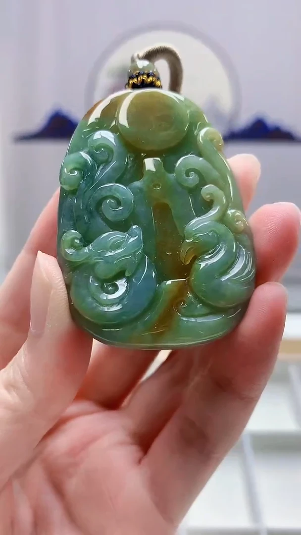 未镶嵌定制翡翠4917zm-毛货挂件99龙凤
