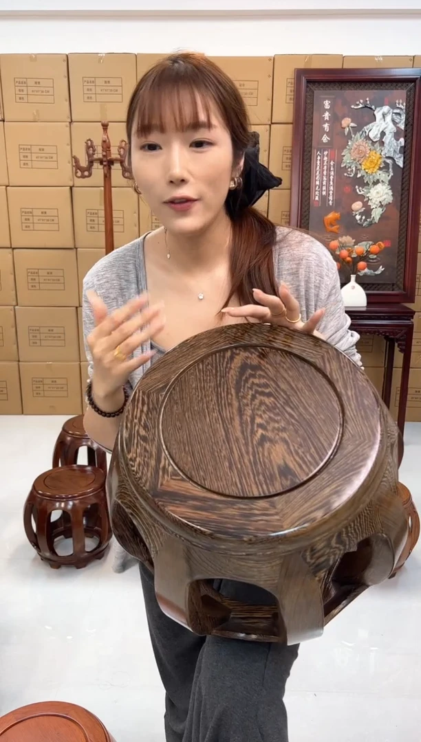 鸡翅木类家具国标鸡翅木 小号鼓凳 假一赔四