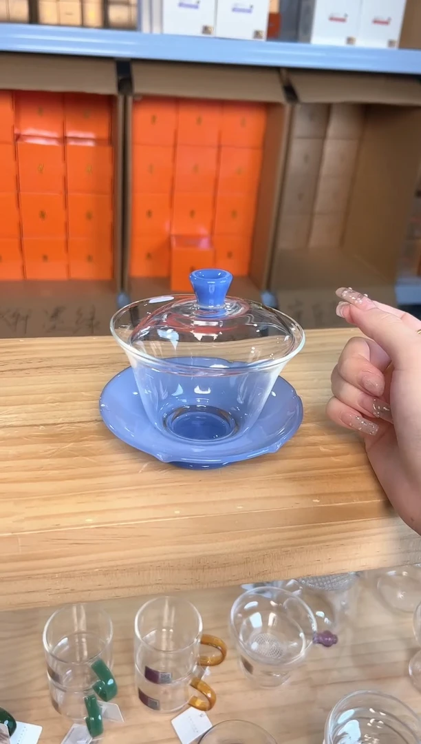禾器 荷叶盖碗雾蓝玉