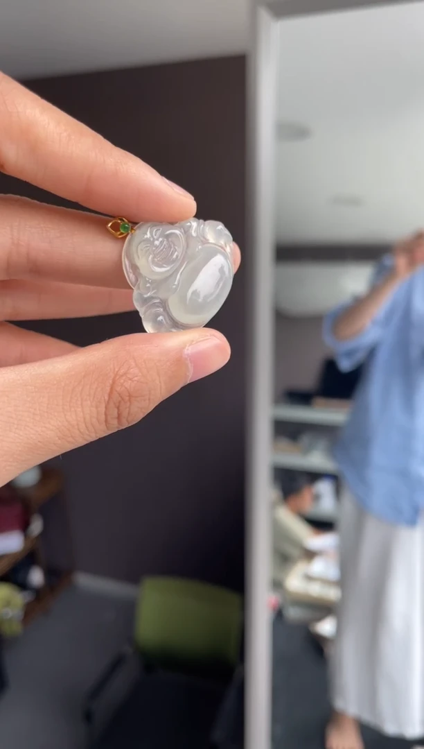 吊坠(不含链)18K金镶嵌翡翠天然缅甸A货翡翠