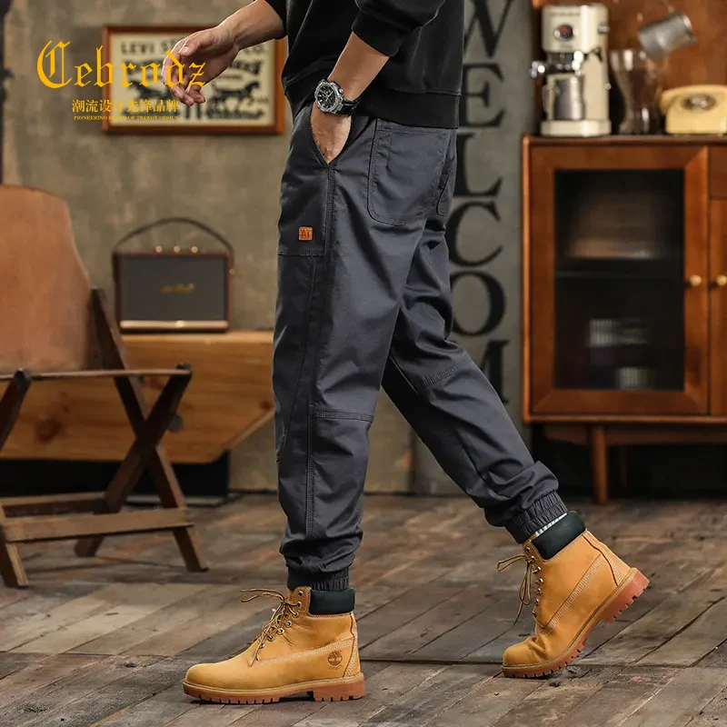 法国Cebrodz秋季微弹宽松男美式复古大码男装工装裤直筒束脚长裤