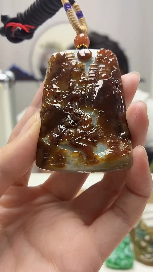 未镶嵌定制翡翠5060zm-毛货挂件66山水
