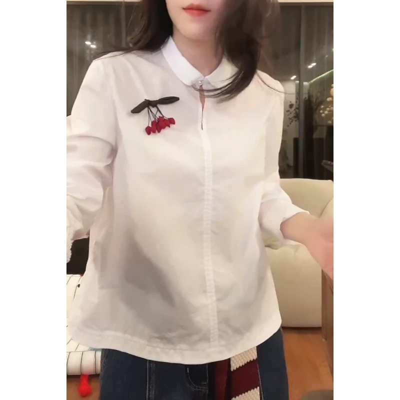 2025早秋季新款立体钉花百搭长袖娃娃领衬衫女减龄上衣LK2505817