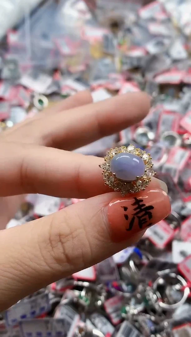 银S925镶嵌戒指翡翠天然A货缅甸翡翠