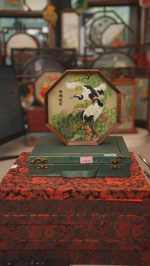 扇子摆件摆台双面绣花