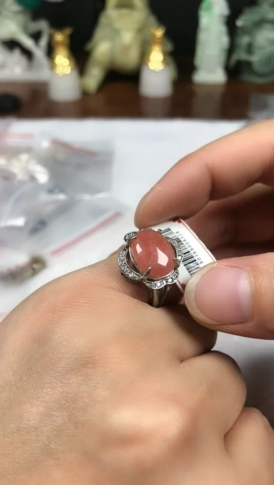 银S925镶嵌菱锰矿（红纹石）戒指戒指17