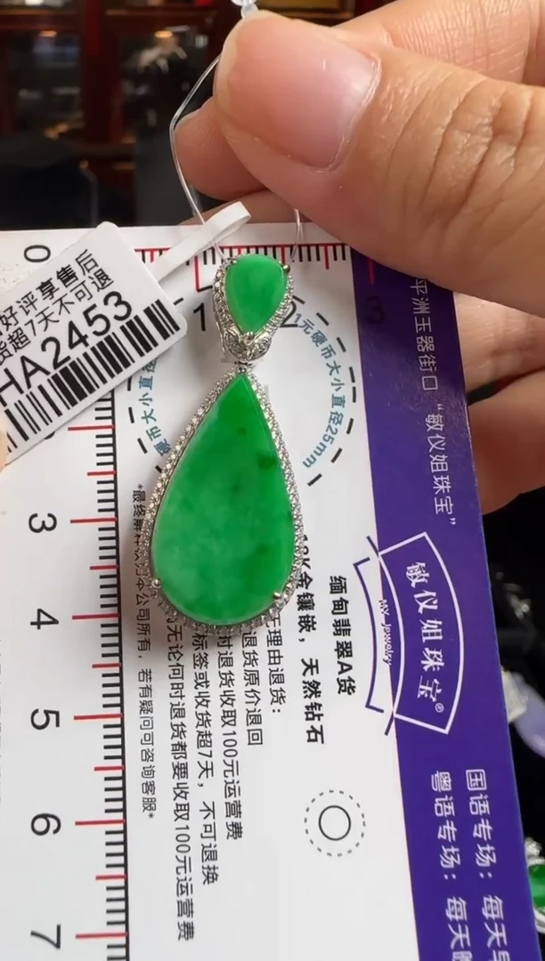 颈饰18K金镶嵌翡翠HA2453冰绿滴水