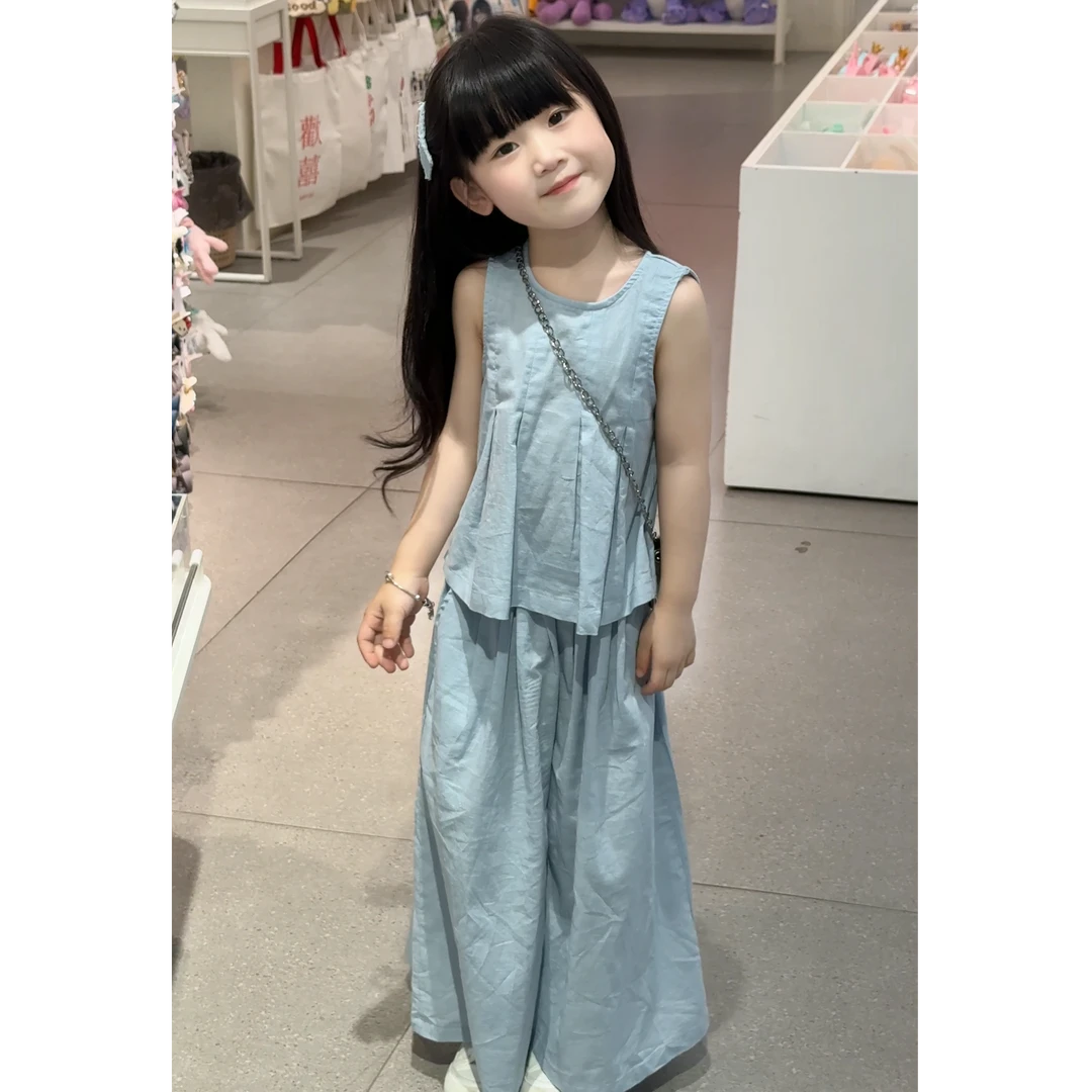 女童套装夏季新款中大童小女孩休闲无袖背心裙裤两件套