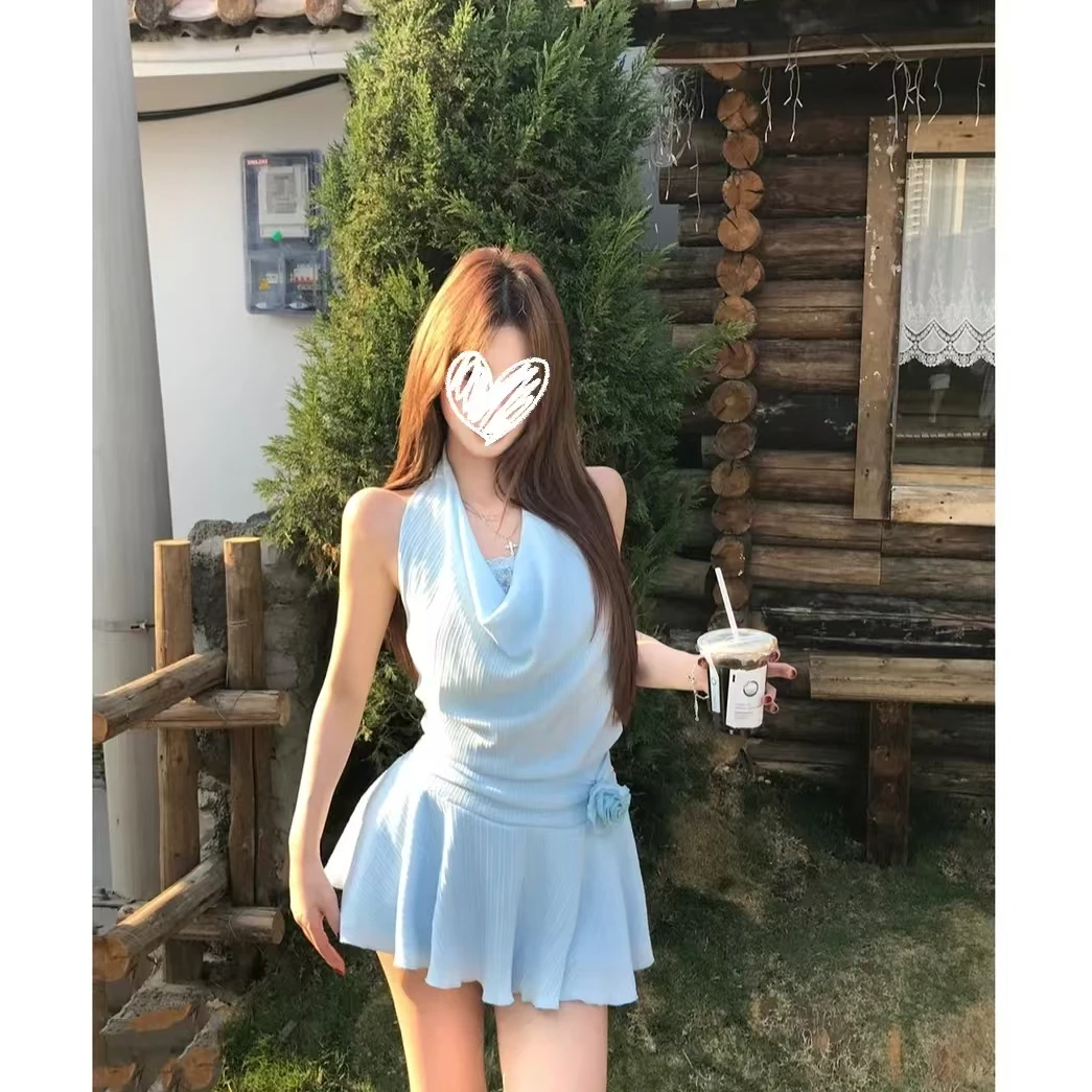 【海风幻想】挂脖连衣裙春夏修身高腰显瘦纯欲性感辣妹风