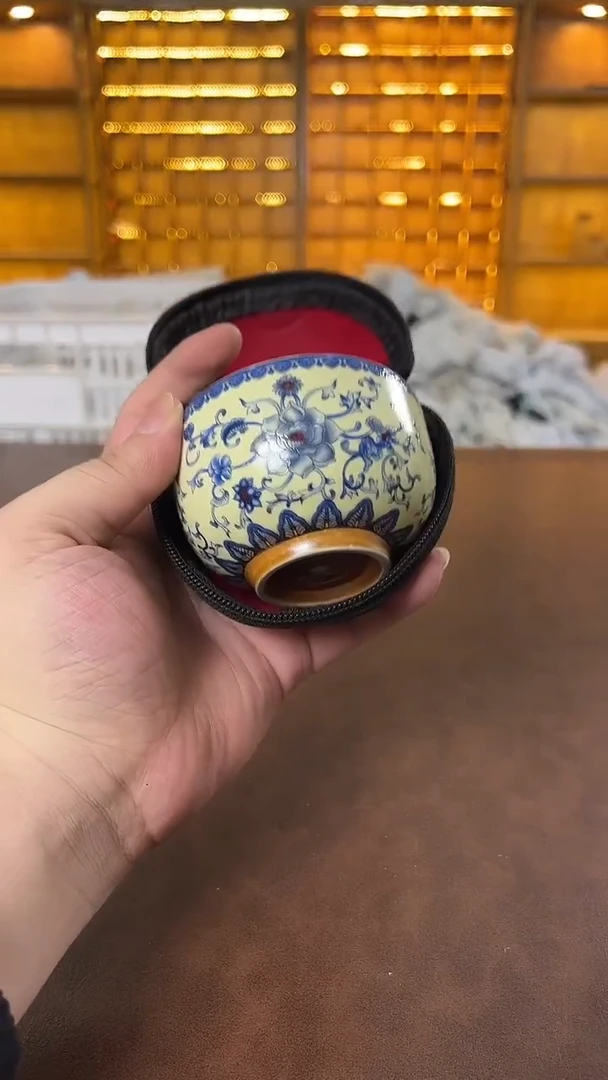 瓷片花溪陶瓷00000缠枝莲主人杯+包