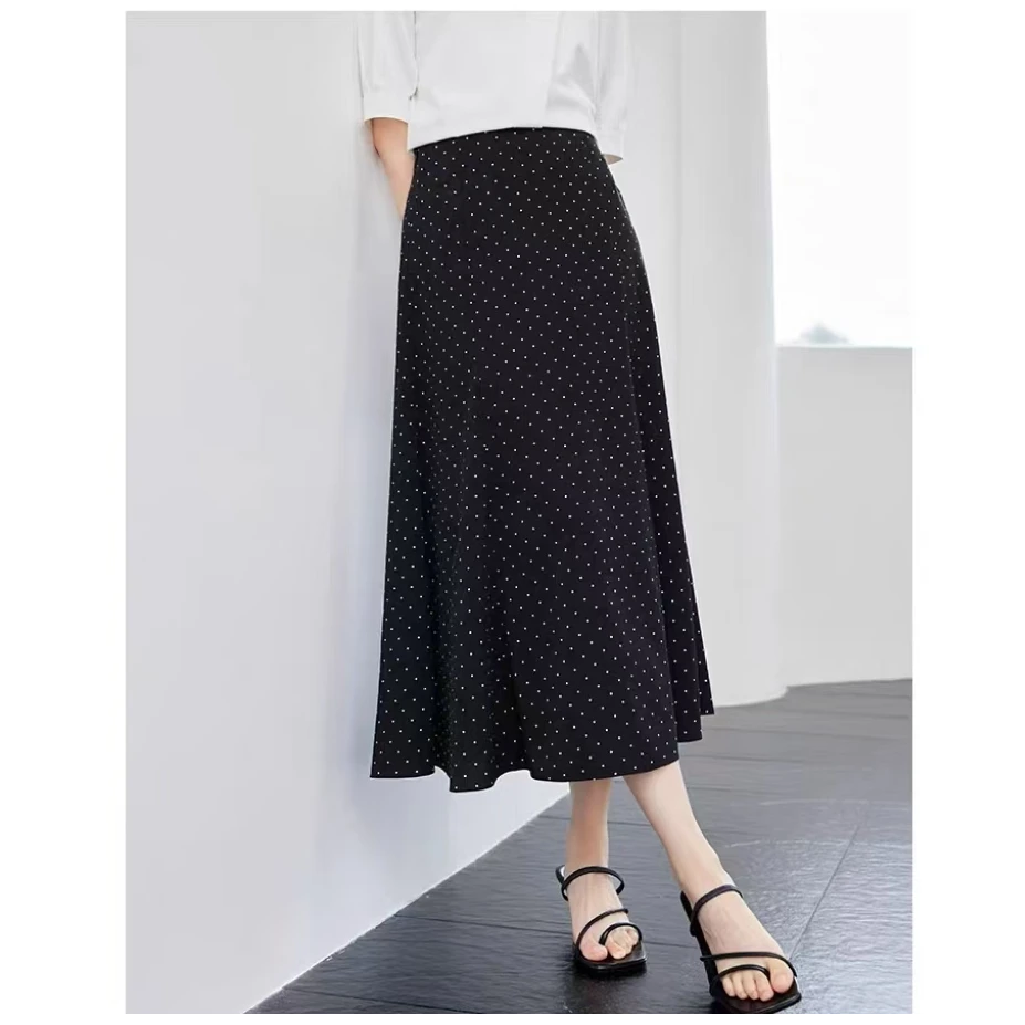 波点高腰西装半身裙女2025夏季新款气质宽松a字显瘦通勤过膝长裙