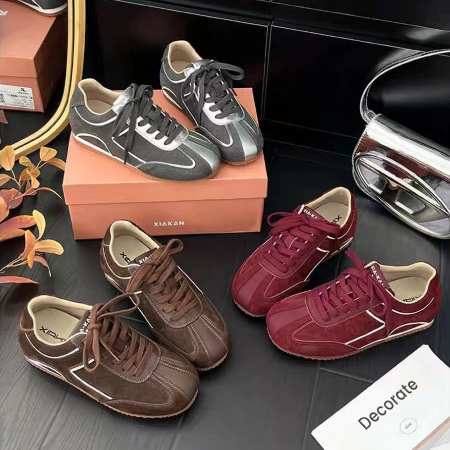 棕咖色增高5cm韩系复古德训鞋2025秋季新款配裙子休闲鞋运动板鞋