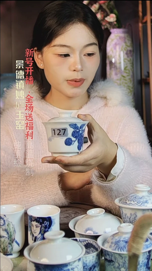 盘陶妙庐玉窑小马蹄盖碗127微瑕