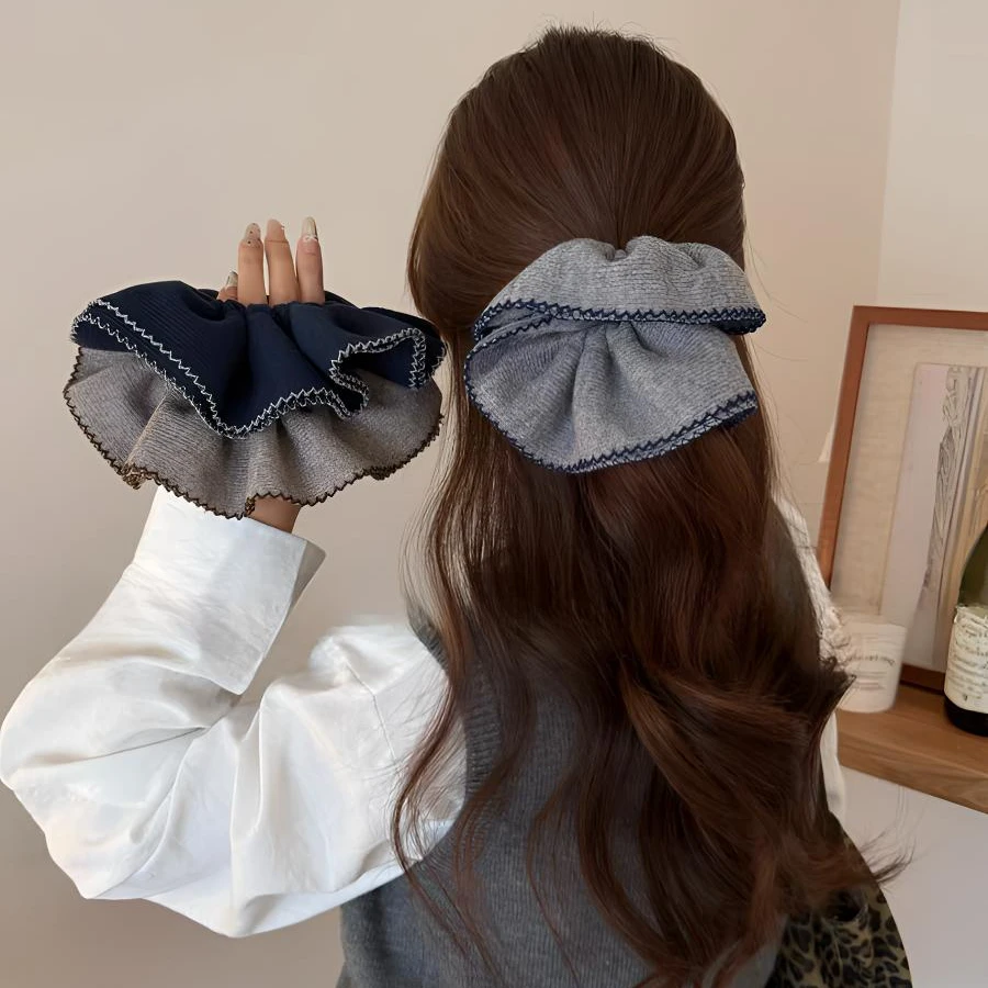 法式慵懒风扎低马尾发绳成人秋冬新款针织毛线蓝色系纯色大肠发圈