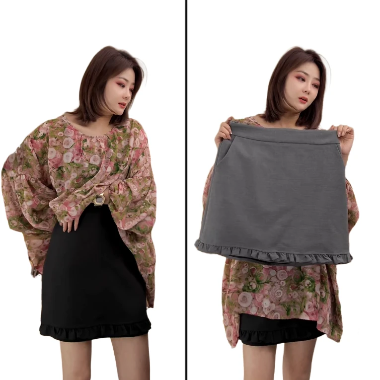 小韩日记【荷叶边裙】大码半身裙时尚百搭休闲纯色显瘦西服A字77105