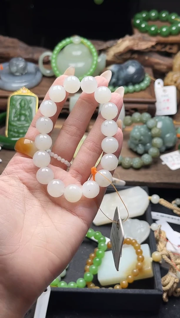 未镶嵌手串和田玉卡12新疆黑山 圆珠9010926