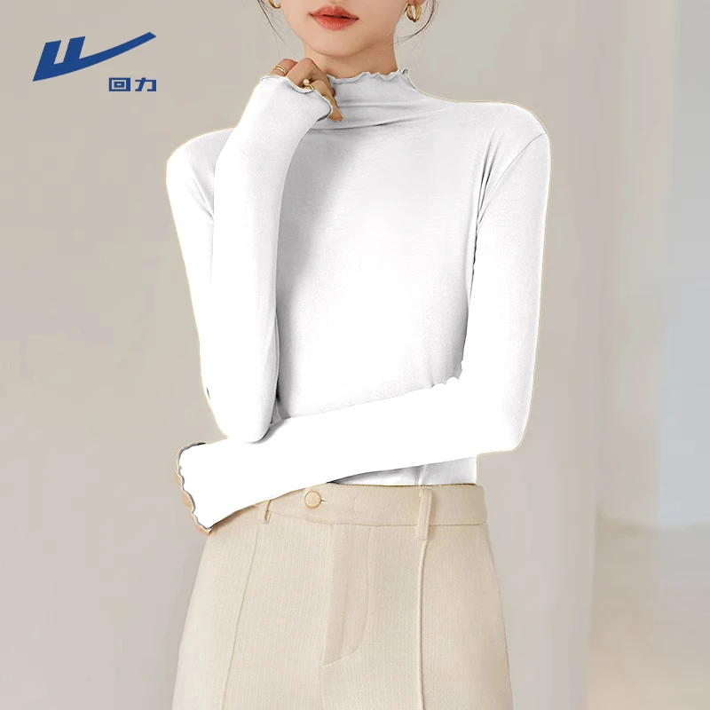 回力白色木耳边打底衫女爆款2025新款秋冬上衣小众炸街高级感女装