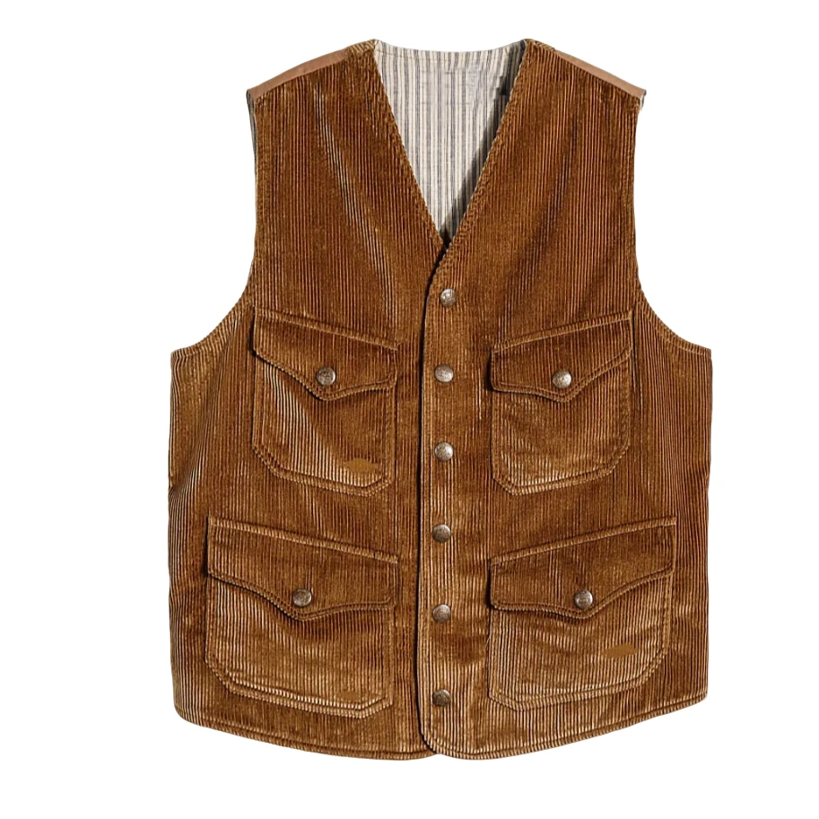 双R CORDUROY VEST 复古粗坑灯芯绒磨烂休闲工装马甲背心Y