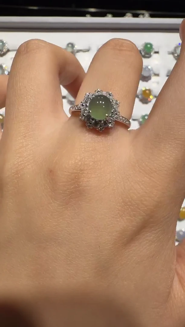 银S925镶嵌戒指翡翠925银镶翡翠戒指镶嵌47