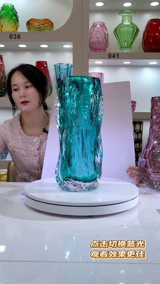 琉璃用****9湖水绿冰川纹直筒瓶