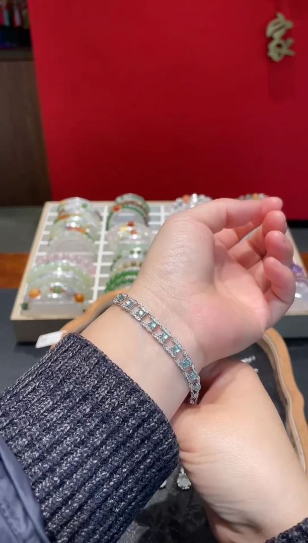 颈饰银S925镶嵌翡翠翡翠双链手链