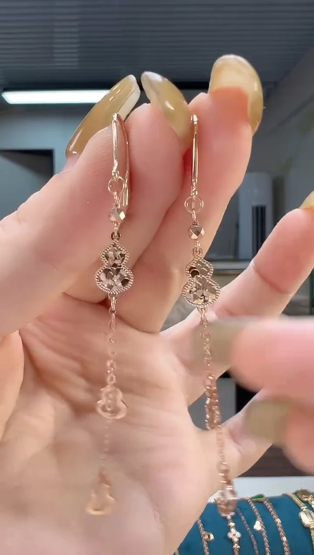 18K金耳饰碎碎冰流苏葫芦耳坠K红