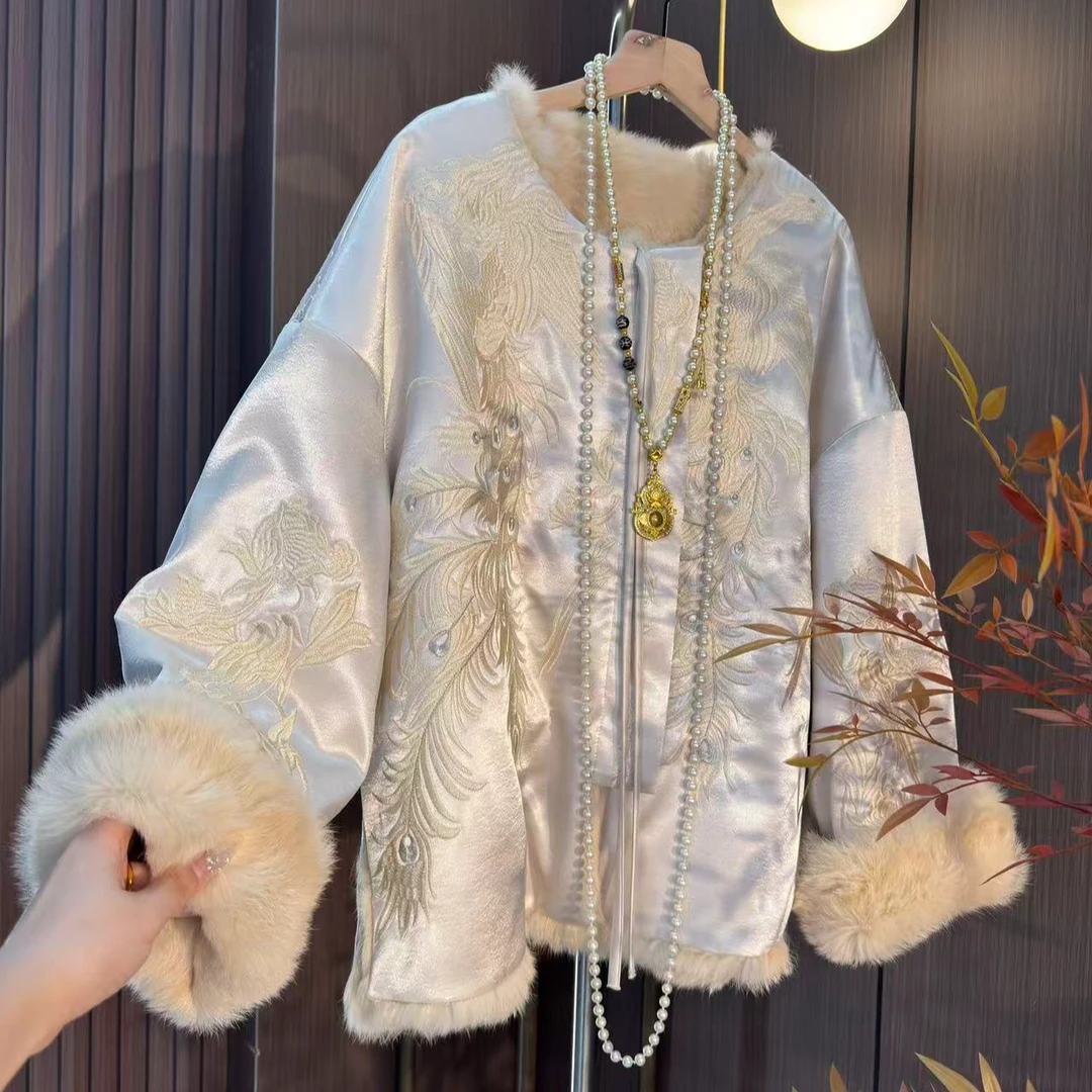【白霜】中式冬重工刺绣兔毛保暖双面外套2025D0898-芙姿FZ-祎祎