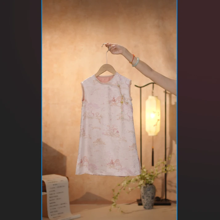 【疏影】【100木薯丝】2025夏新国风女童云竹花草绣连衣裙25X567