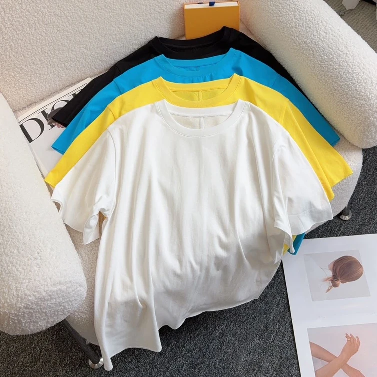 圆领套头半袖上衣宽松垂感短袖T恤女2025新款