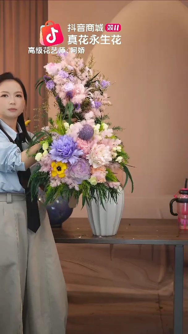 有机玻璃：带花瓶+花束一套(双面观)