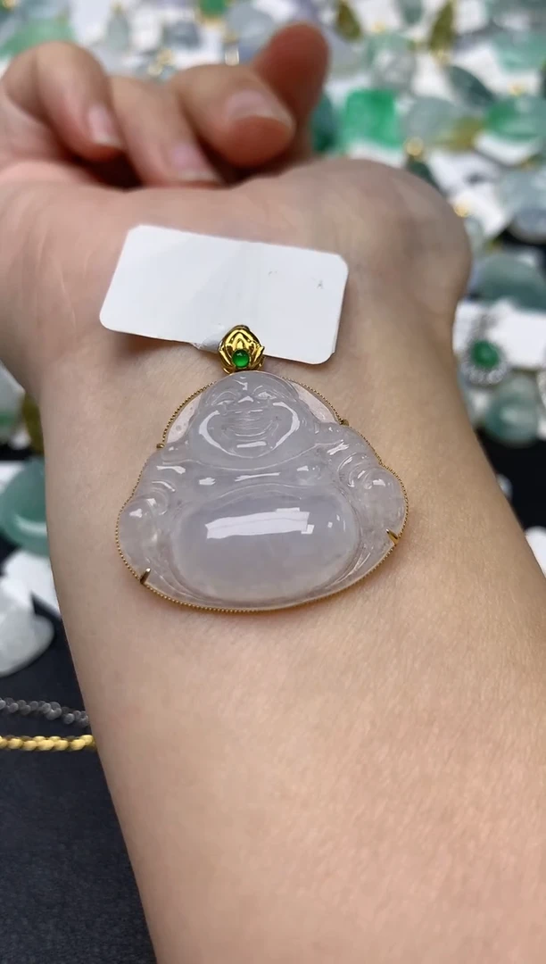 颈饰18K金镶嵌翡翠天然缅甸A货翡翠