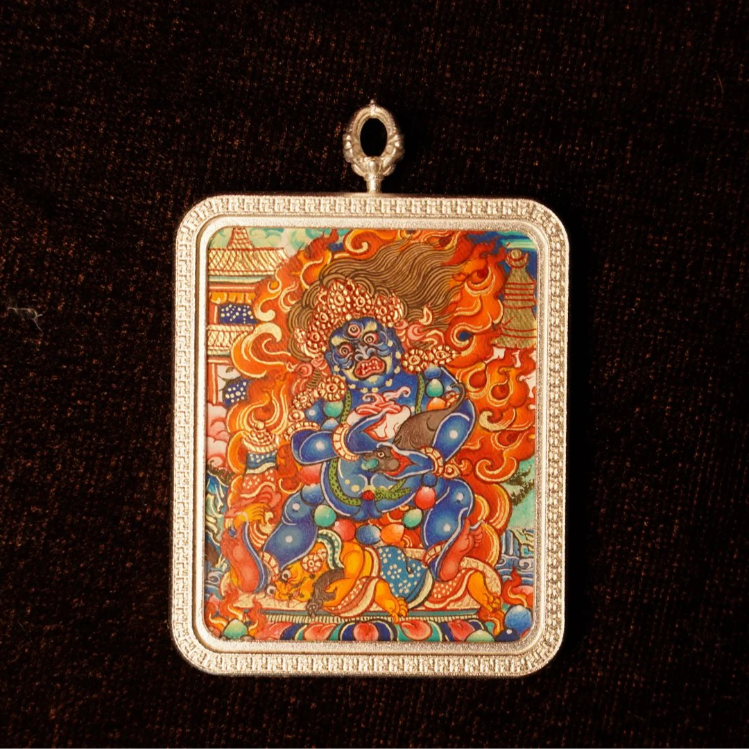 【热贡彩唐】纯手绘随身唐卡吊坠 | 黑C | 4X5cm