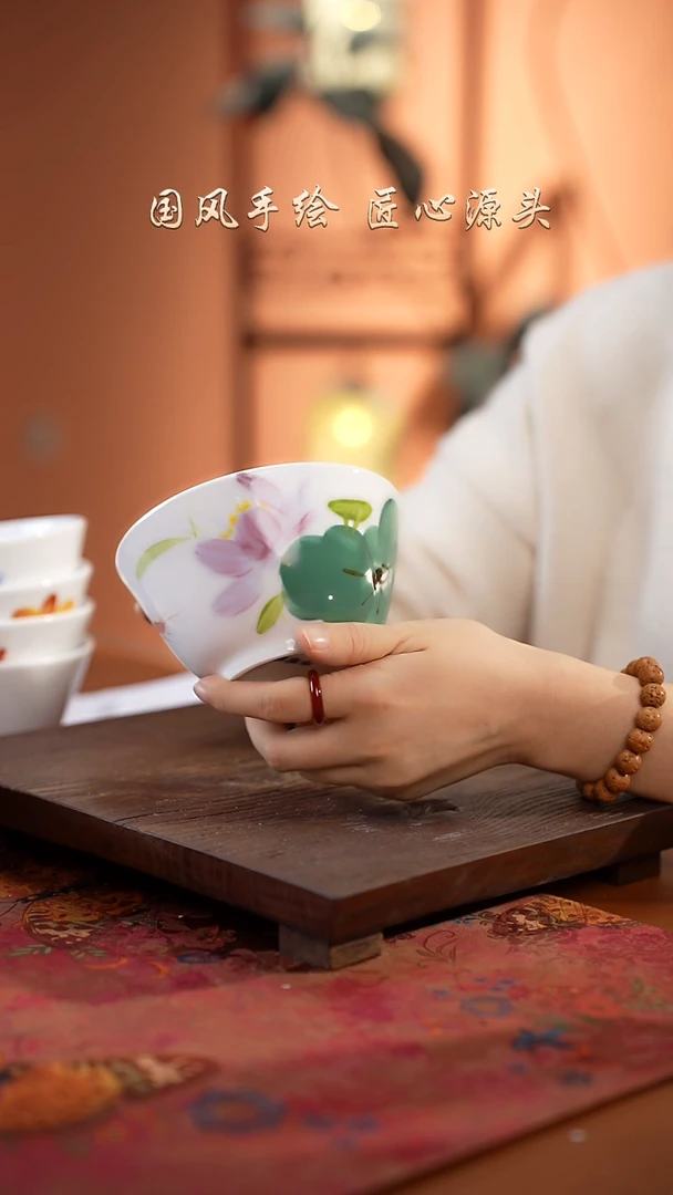 陶瓷景德镇高温釉中彩马蹄碗直径13高7