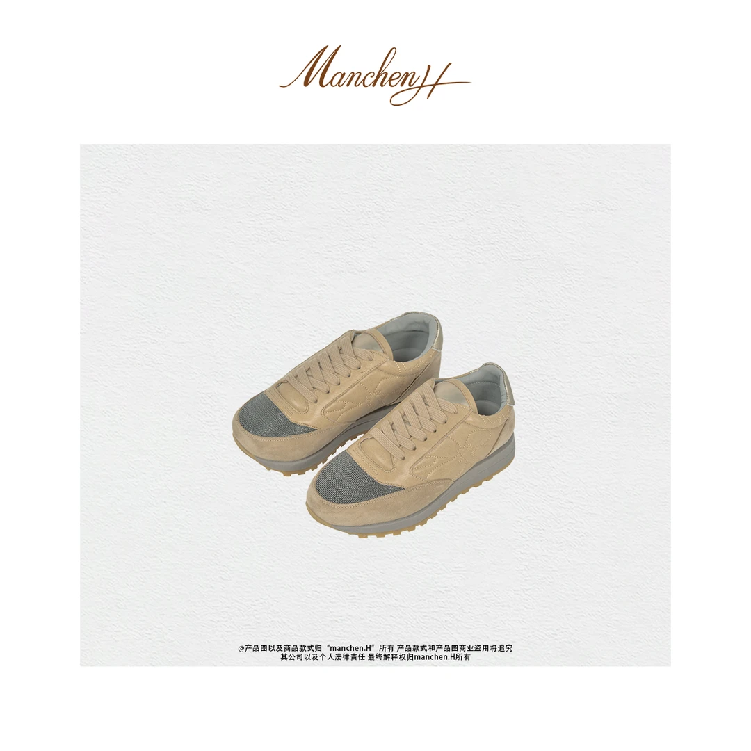 Manchenh"BC钉珠运动鞋"进口珠光芝麻纹小羊皮钉珠运动鞋（4.5cm）